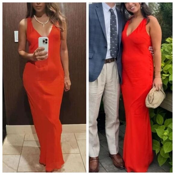 NEW Reformation Maxi Dress Orange Siana Slip V-neck Sleeveless size 4 - Picture 2 of 9